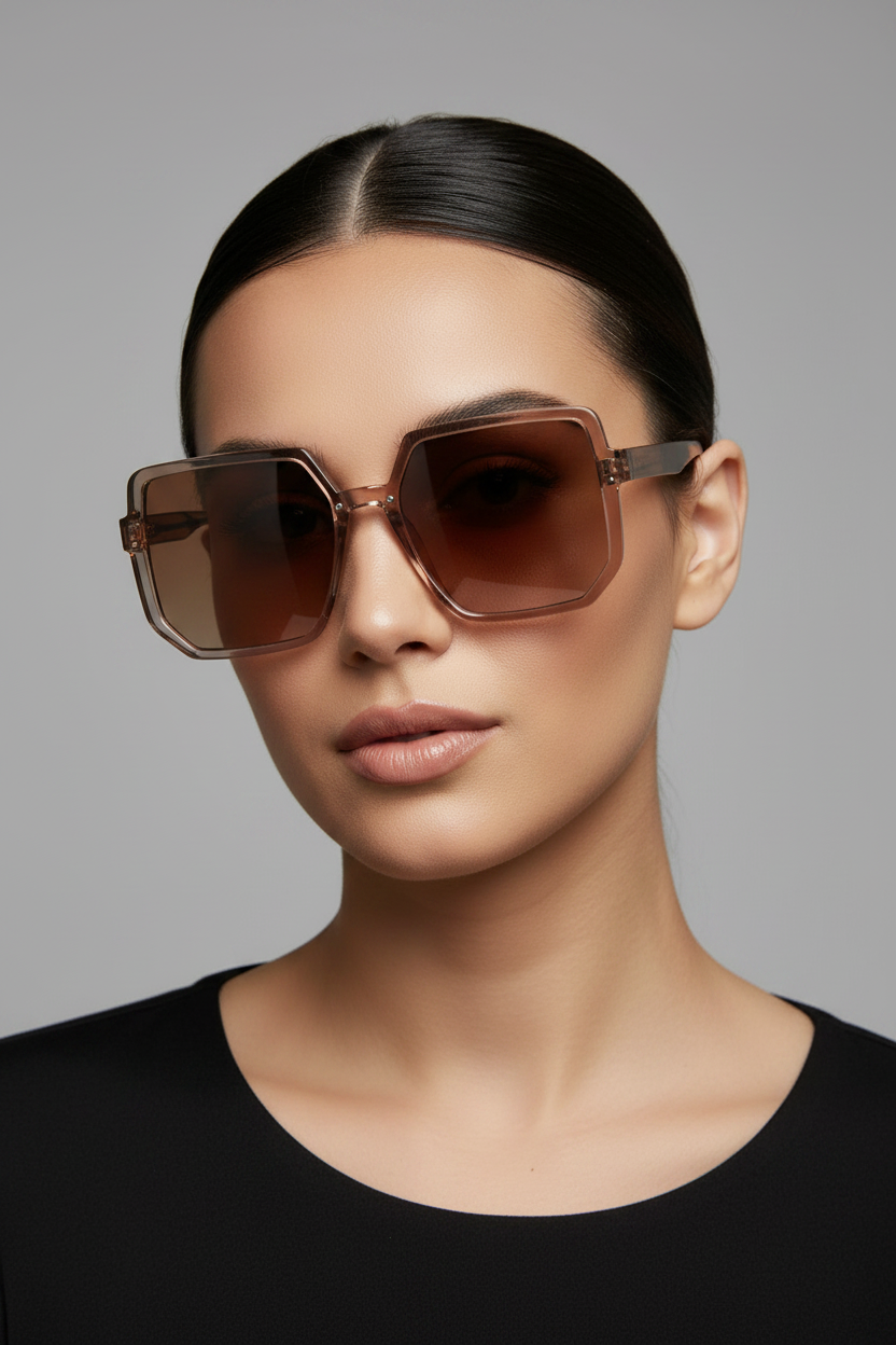 Brown Oversized Sunglasses - Female Model Portrait