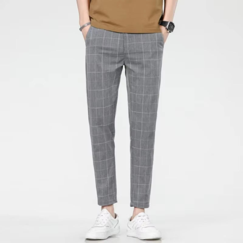 2025 Grid Pattern Men's Pants - European and American Style for Business, Leisure, and Travel - Slim Fit, Comfortable, and Versatile