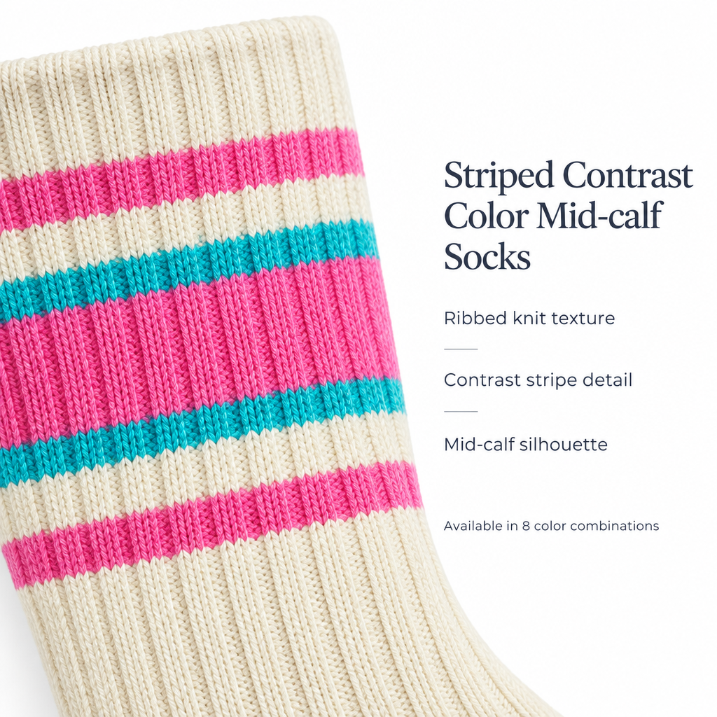 Close-up sock knit texture with product description callouts