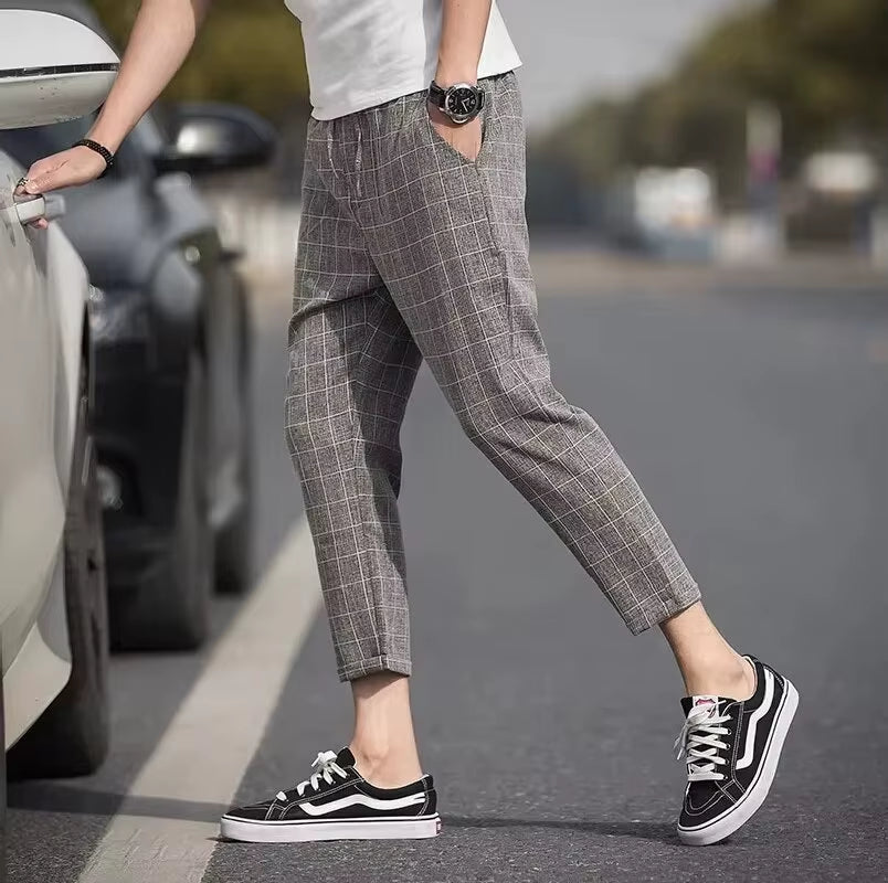 2025 Grid Pattern Men's Pants - European and American Style for Business, Leisure, and Travel - Slim Fit, Comfortable, and Versatile