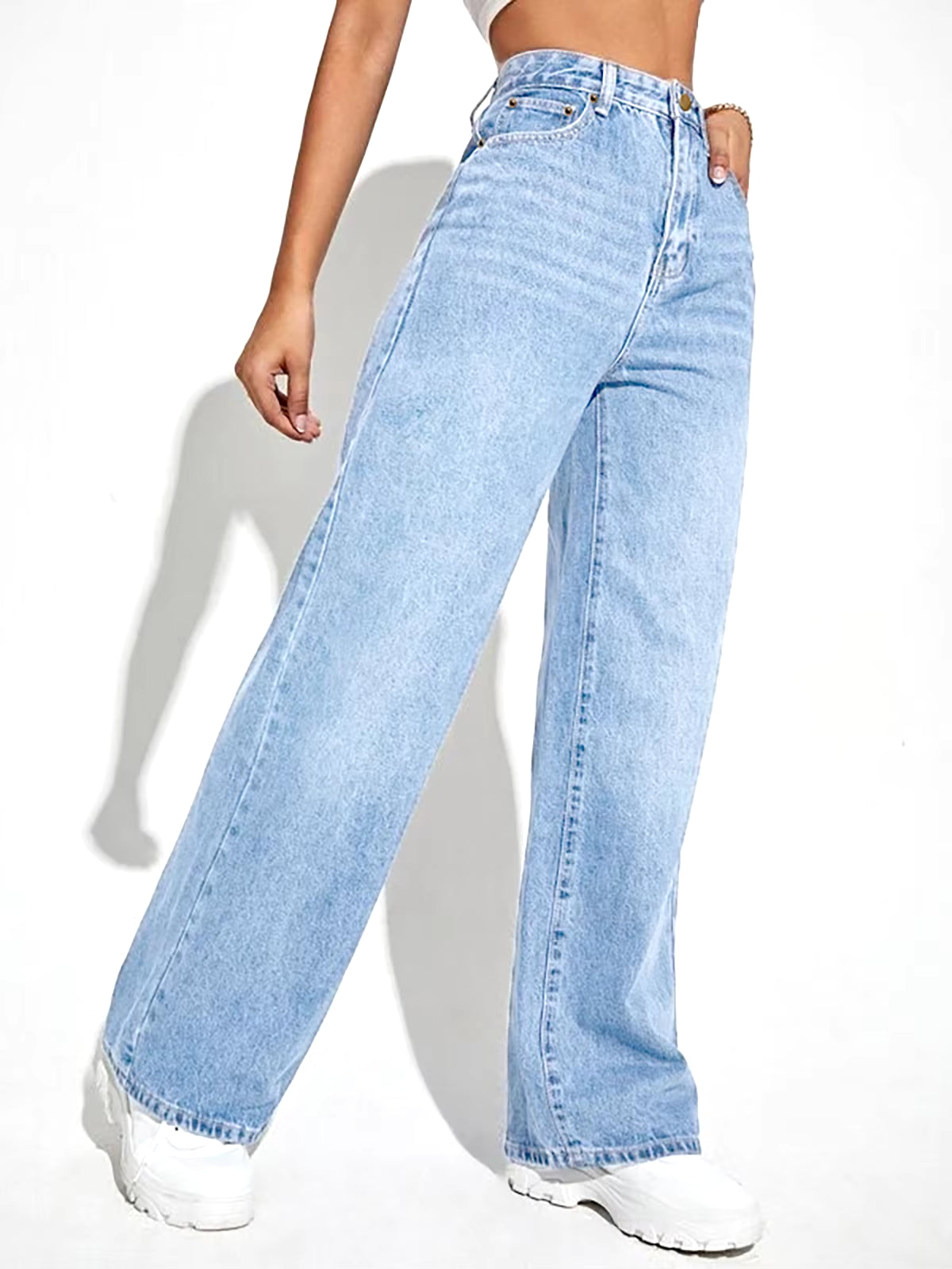 2024 Women's European and American Style High-Waist Loose Denim Wide Leg Pants