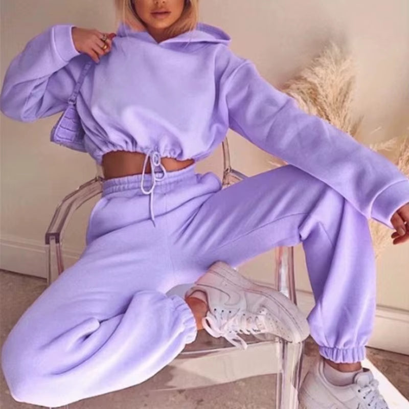 Women's Winter Tracksuit Set - Oversized Hoodie and Sweatpants in Solid Colors for Casual Sportswear