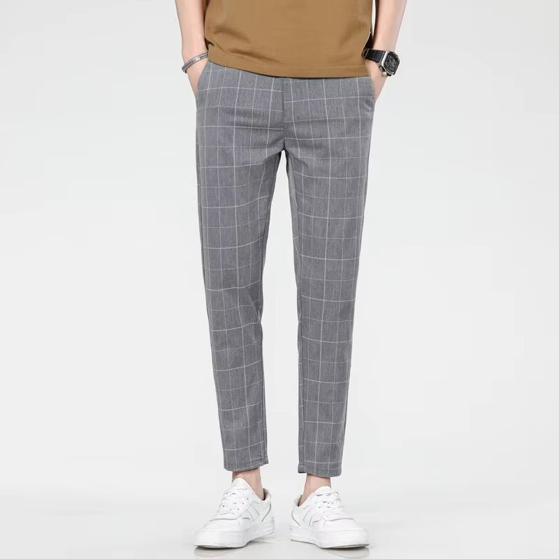 2025 Grid Pattern Men's Pants - European and American Style for Business, Leisure, and Travel - Slim Fit, Comfortable, and Versatile