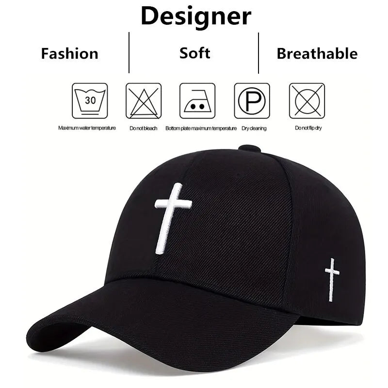 Unisex Adjustable Cross Embroidery Snapback Baseball Caps for Spring and Autumn Outdoor Activities