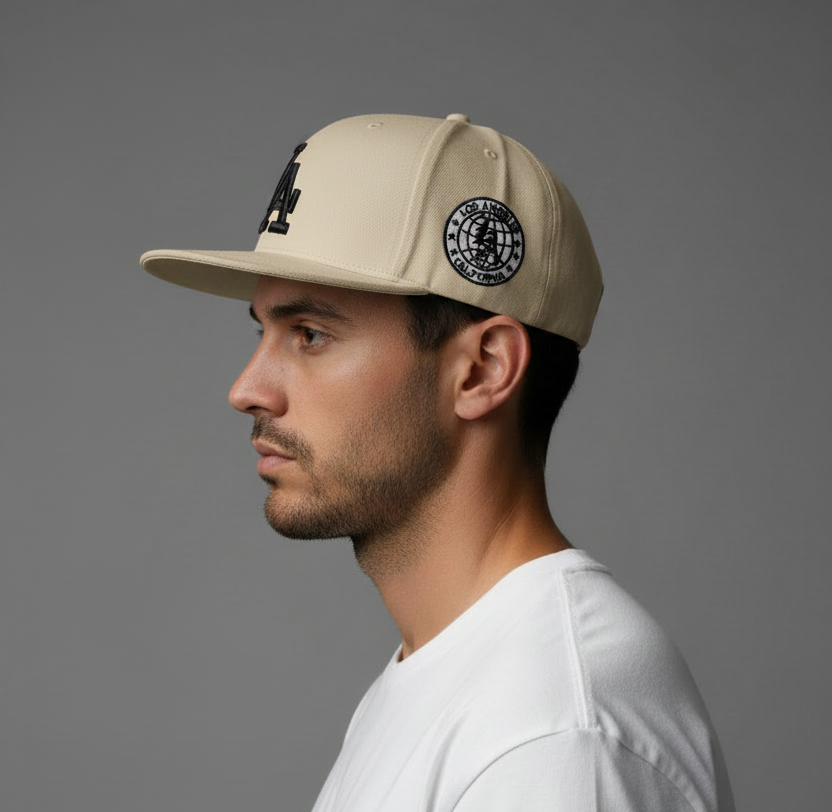 Khaki LA Cap - Male Model Side Profile