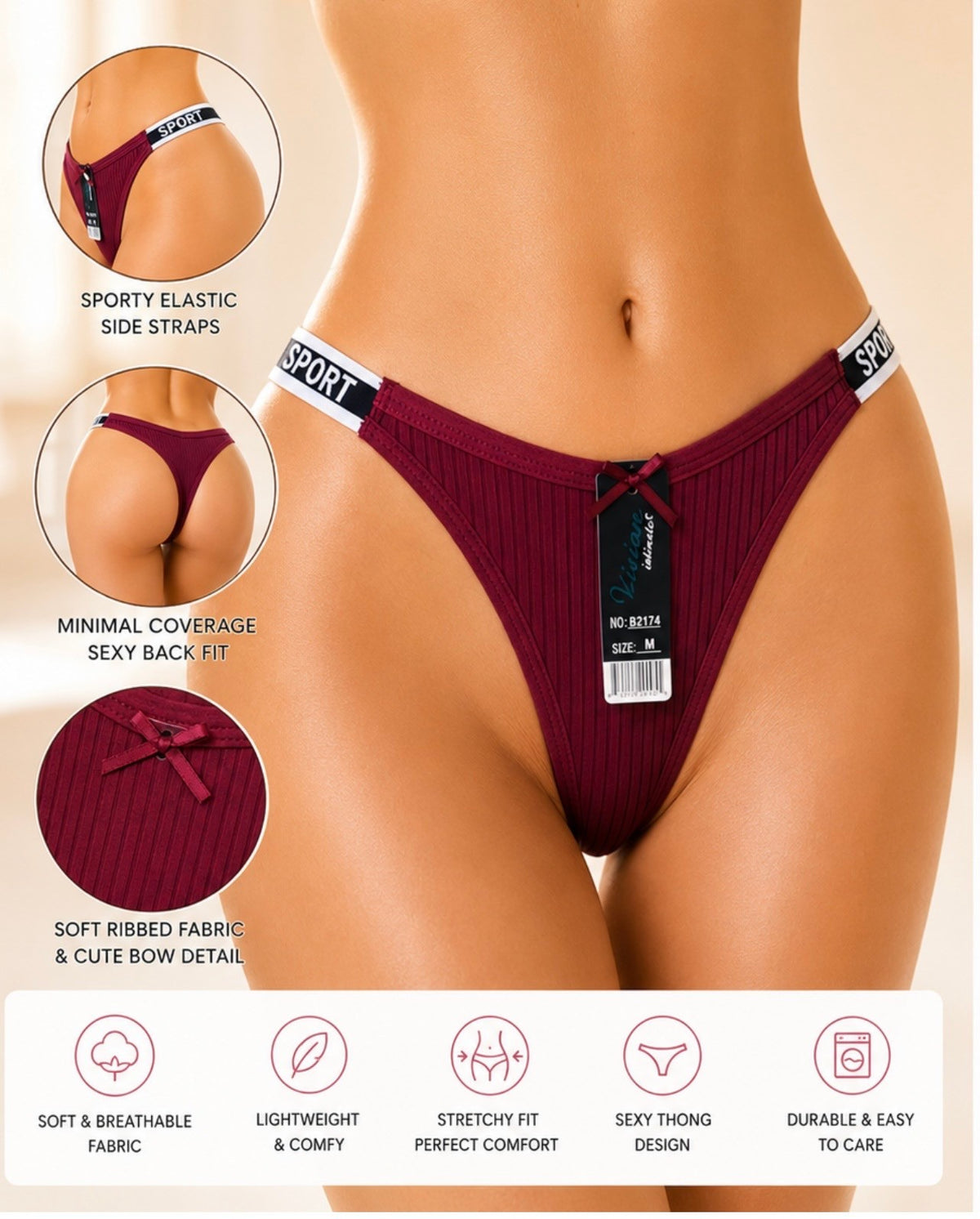 Sport Ribbed Thong