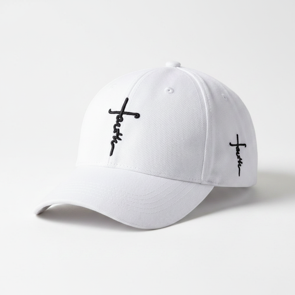 White Faith Cross Cap - Studio Product Shot