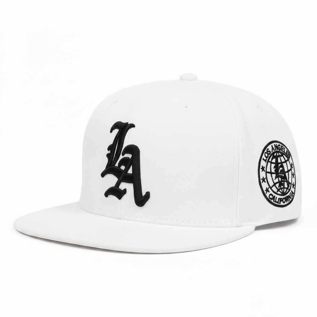 White LA Snapback Cap