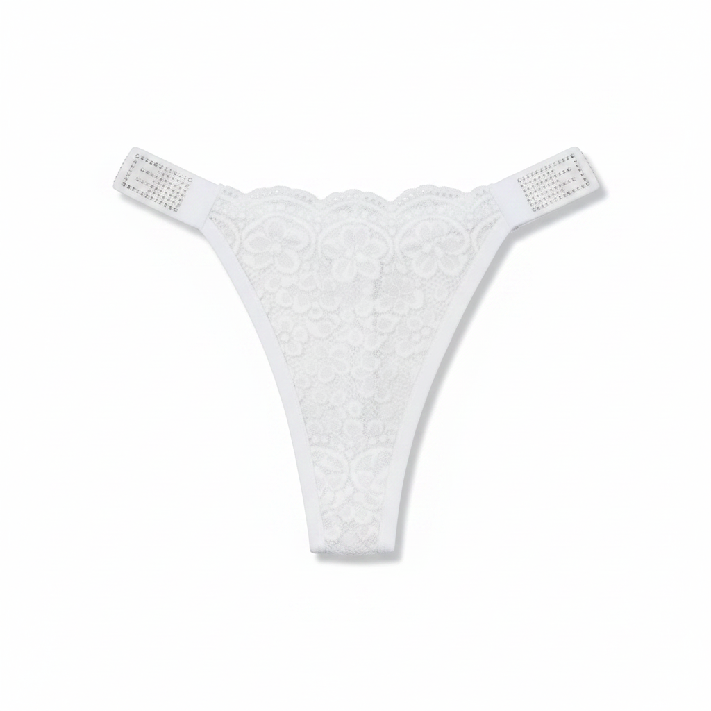 White Lace Thong — White Background with Shadow